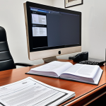 **Image Prompt:** A lawyer's office in Madrid. Focus on a well-organized desk with legal documents, a Spanish law book visible, and a computer screen displaying the GDPR compliance regulations. The atmosphere should convey professionalism and trust.