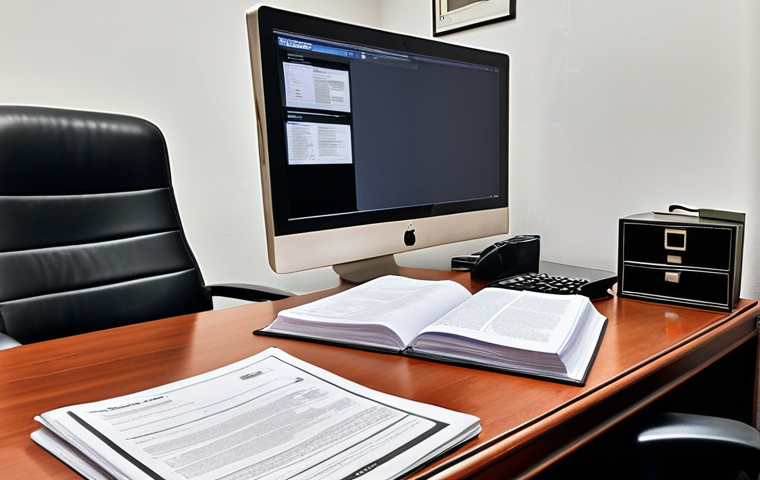 **Image Prompt:** A lawyer's office in Madrid. Focus on a well-organized desk with legal documents, a Spanish law book visible, and a computer screen displaying the GDPR compliance regulations. The atmosphere should convey professionalism and trust.