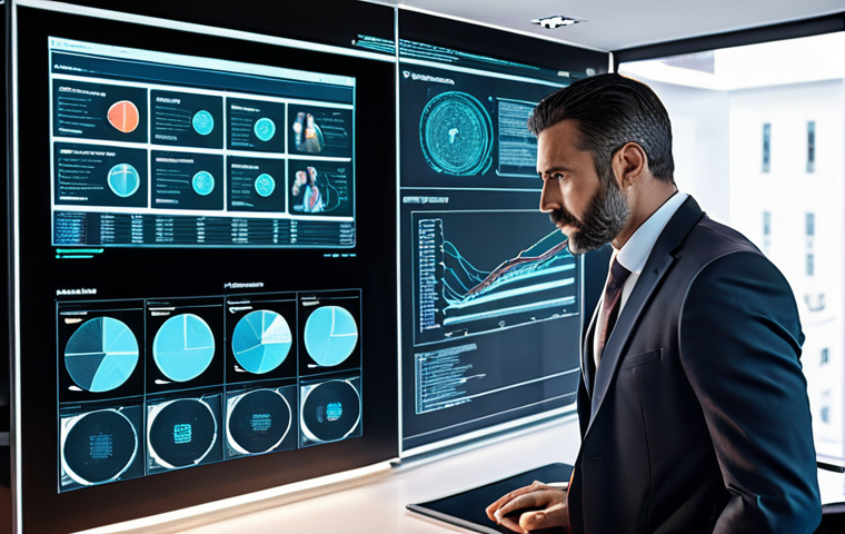 "A modern lawyer in a sleek office, analyzing complex cybersecurity data on a holographic display. Emphasize the combination of legal expertise and technological prowess. The lawyer should appear confident and forward-thinking. Spanish legal setting."