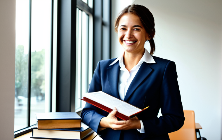 **

"A successful Abogada in a modern office. She wears a stylish, modest business suit, fully clothed and professional. Sunlight streams through the window, highlighting diplomas and law books. She smiles confidently. Perfect anatomy, natural pose, well-formed hands, proper finger count. Safe for work, contenido apropiado, fully clothed, profesional."

**