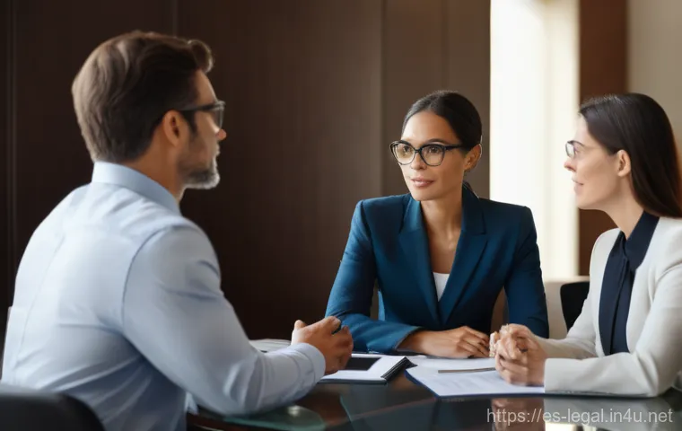 법률자문가의 커리어 설계 - **Prompt:** "A distinguished male lawyer in his mid-40s, dressed in a sharp, charcoal grey business ...