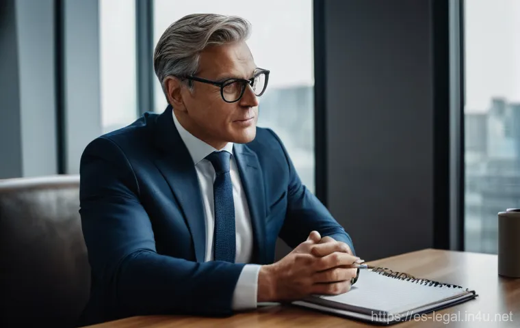 법률자문가의 직무 환경 - Guardians of Digital Frontiers**
A diverse team of three legal professionals (two men, one woman, al...