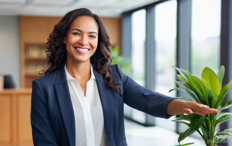 법률 자문가의 의뢰자 대응 매뉴얼 - **Prompt:** A diverse female lawyer, in her late 30s, with a warm, approachable smile, extends her h...