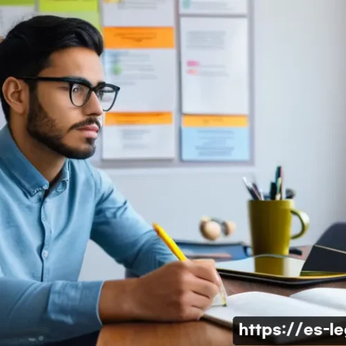 Home 28 법률 실기 시험 준비 - A focused young Hispanic law student sitting at a wooden desk in a cozy, well-lit study room, surrou...