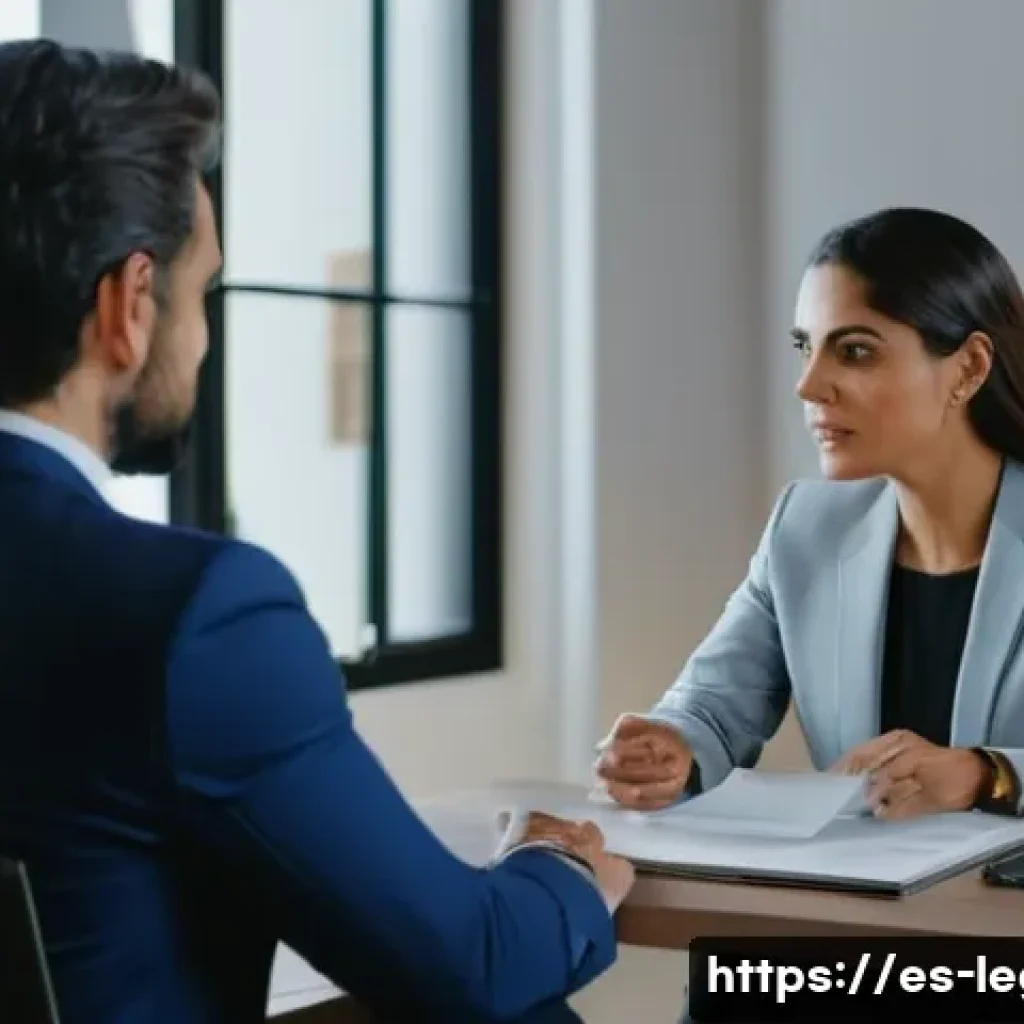 법률 자문가의 고객 관리 절차 - A professional Spanish-speaking lawyer in a modern office, engaging in a clear and respectful conver...