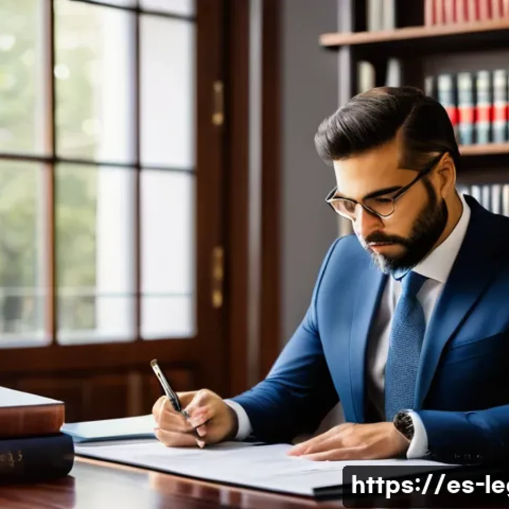 법률자문가의 자격증 정보 - A professional Spanish legal advisor in a modern office setting, dressed in formal business attire, ...