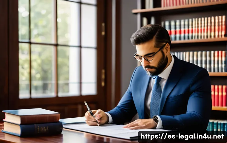 법률자문가의 자격증 정보 - A professional Spanish legal advisor in a modern office setting, dressed in formal business attire, ...