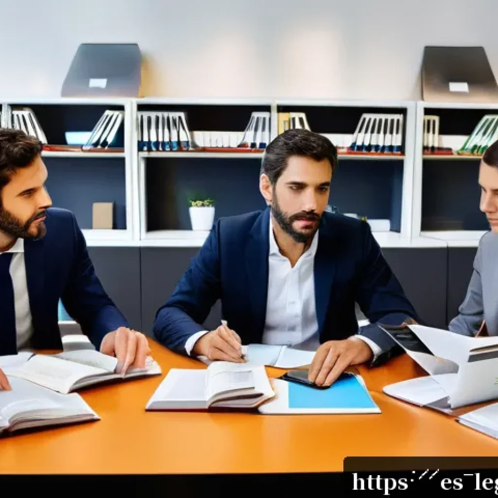 법률 자문가의 직무 만족도 조사 - A modern legal office scene in Madrid, Spain, showing a diverse group of legal consultants working i...