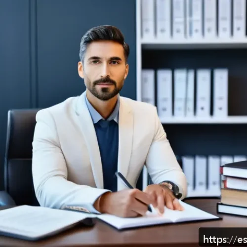 Home 33 법률 자문가의 직무 평가 기준 - A professional legal advisor in a modern office setting, deeply focused on analyzing complex legal d...