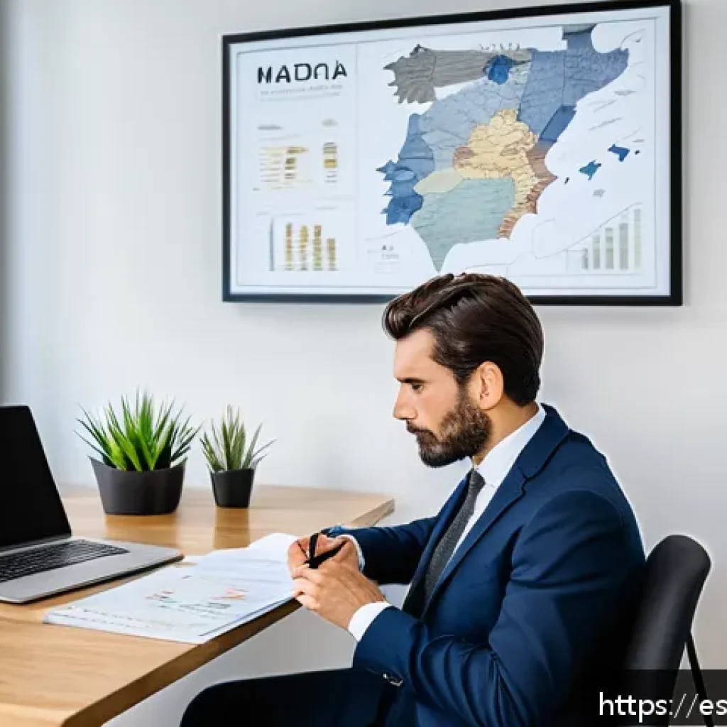 법률자문가의 급여협상 노하우 - A professional Spanish legal advisor in a modern office setting, sitting confidently at a desk with ...