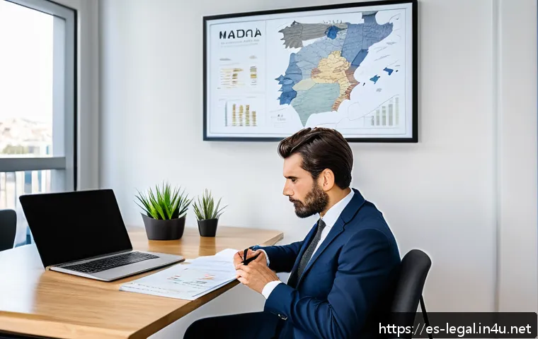 법률자문가의 급여협상 노하우 - A professional Spanish legal advisor in a modern office setting, sitting confidently at a desk with ...