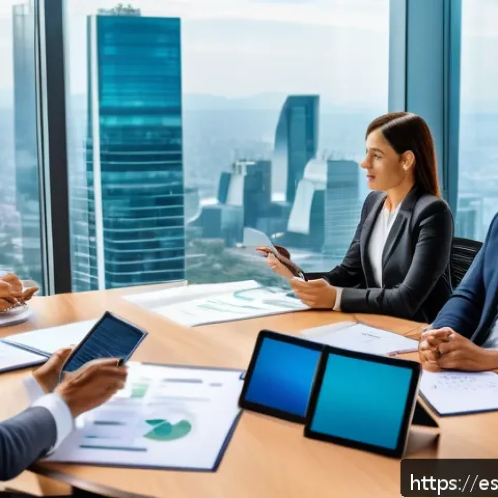 법률 자문가의 법률업무 - A modern corporate office scene in Mexico City, featuring a diverse group of professional legal advi...