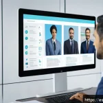 법률 자문가의 직무 효율화 전략 - A modern legal office scene showing a professional Hispanic lawyer interacting with a sleek digital ...