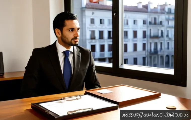 법률 자문가의 사건 처리 과정 - Photorealistic legal consultation in a contemporary Spanish law office, a Hispanic legal advisor in ...